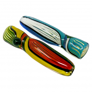3.5" Silver Fumed Tri-Color Line Art Chillum Hand Pipe - (Pack of 2) [RKP283]